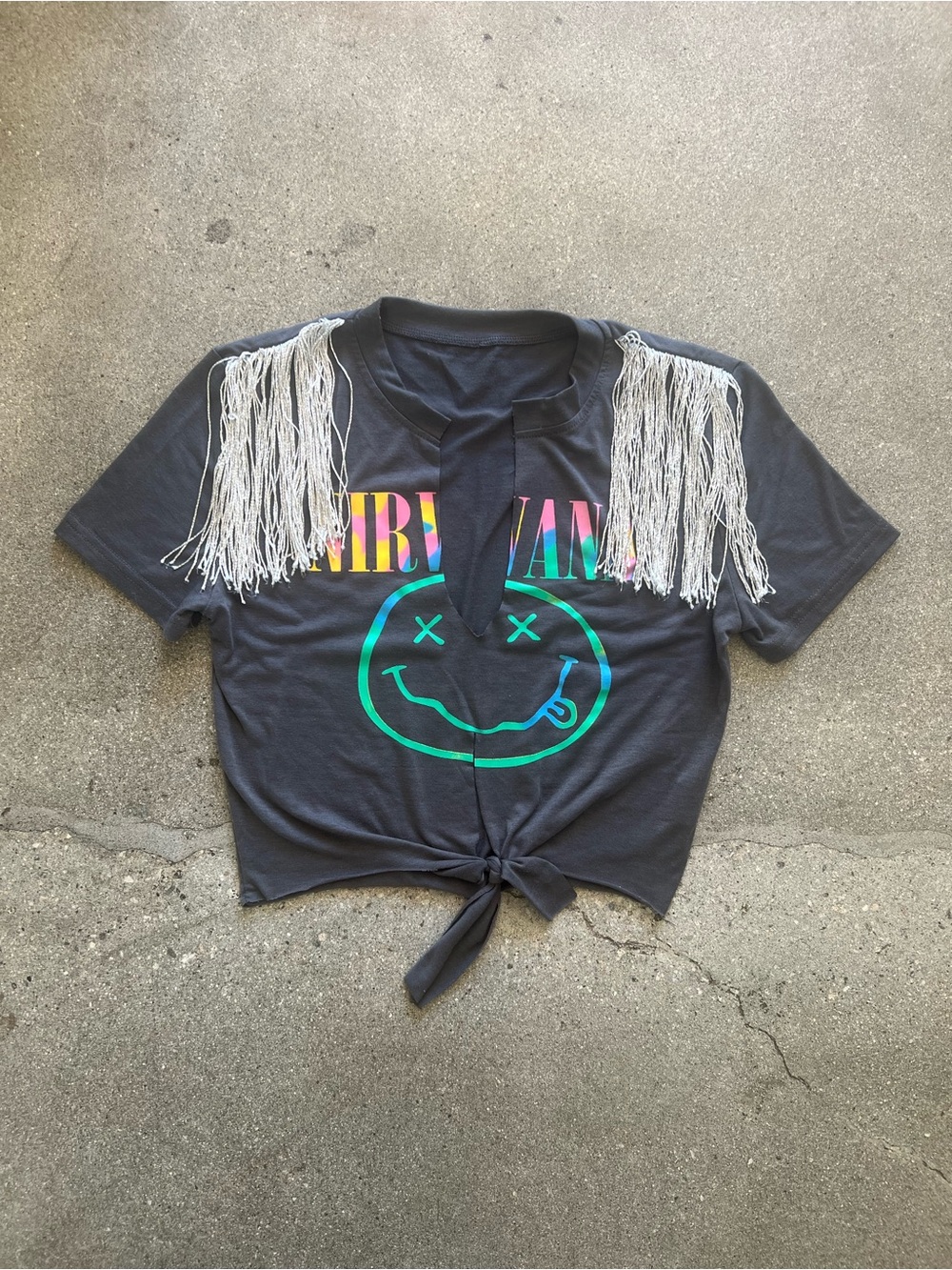 Nirvana cropped tshirt with fringe